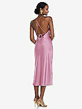 Rear View Thumbnail - Powder Pink Diamond Halter Bias Midi Slip Dress with Convertible Straps