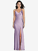 Front View Thumbnail - Pale Purple V-Neck Convertible Strap Bias Slip Dress with Front Slit