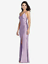 Side View Thumbnail - Pale Purple V-Neck Convertible Strap Bias Slip Dress with Front Slit