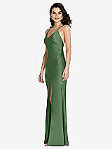 Side View Thumbnail - Vineyard Green V-Neck Convertible Strap Bias Slip Dress with Front Slit