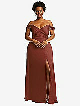 Front View Thumbnail - Auburn Moon Off-the-Shoulder Flounce Sleeve Empire Waist Gown with Front Slit