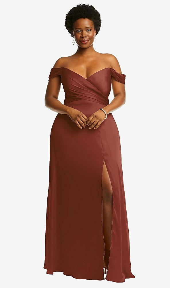 Front View - Auburn Moon Off-the-Shoulder Flounce Sleeve Empire Waist Gown with Front Slit
