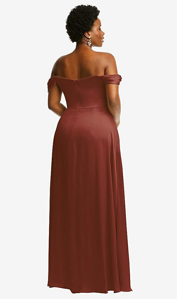 Back View - Auburn Moon Off-the-Shoulder Flounce Sleeve Empire Waist Gown with Front Slit