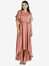 Front View Thumbnail - Desert Rose Blouson Bodice Deep V-Back High Low Dress with Flutter Sleeves
