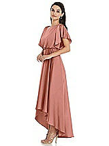 Side View Thumbnail - Desert Rose Blouson Bodice Deep V-Back High Low Dress with Flutter Sleeves