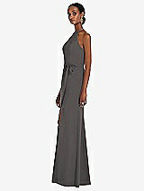 Side View Thumbnail - Caviar Gray Halter Criss Cross Cutout Back Maxi Dress