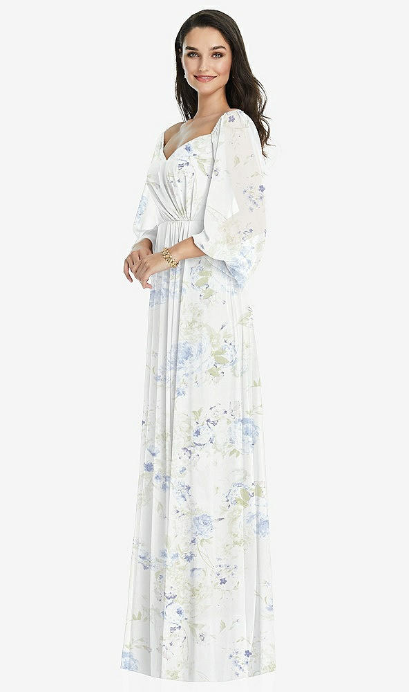 Front View - Bleu Garden Off-the-Shoulder Puff Sleeve Maxi Dress with Front Slit