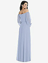 Rear View Thumbnail - Sky Blue Off-the-Shoulder Puff Sleeve Maxi Dress with Front Slit