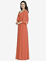 Front View Thumbnail - Terracotta Copper Off-the-Shoulder Puff Sleeve Maxi Dress with Front Slit