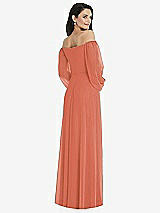 Rear View Thumbnail - Terracotta Copper Off-the-Shoulder Puff Sleeve Maxi Dress with Front Slit