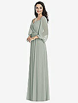Front View Thumbnail - Willow Green Off-the-Shoulder Puff Sleeve Maxi Dress with Front Slit