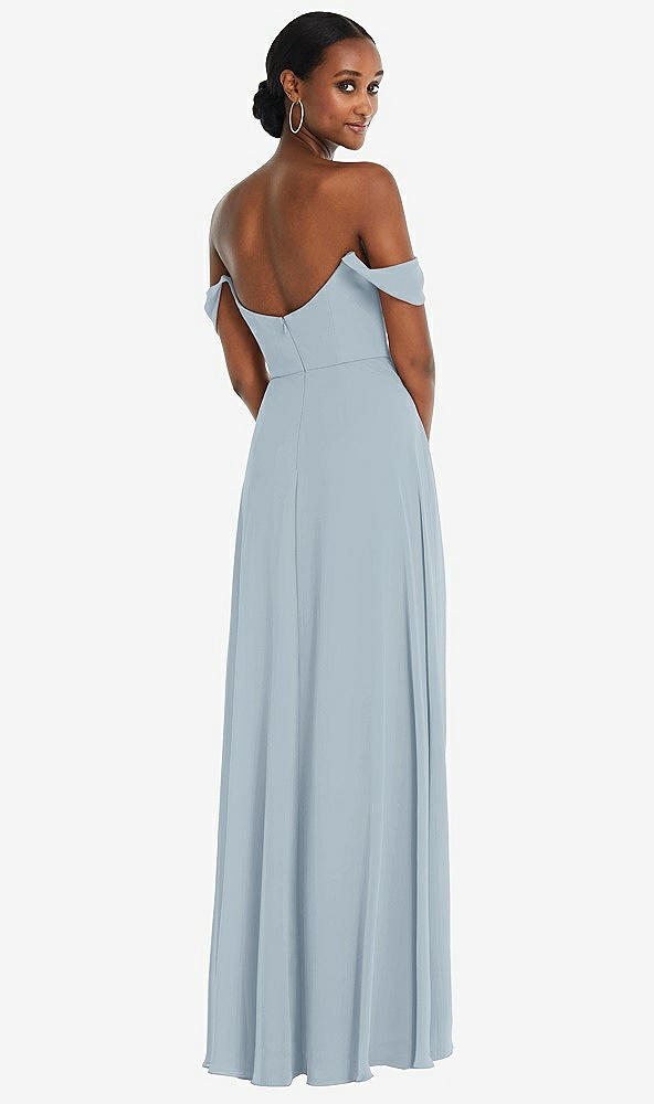 Back View - Mist Off-the-Shoulder Basque Neck Maxi Dress with Flounce Sleeves