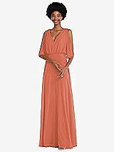 Alt View 1 Thumbnail - Terracotta Copper V-Neck Split Sleeve Blouson Bodice Maxi Dress