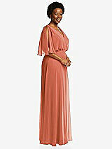 Side View Thumbnail - Terracotta Copper V-Neck Split Sleeve Blouson Bodice Maxi Dress