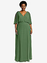 Front View Thumbnail - Vineyard Green V-Neck Split Sleeve Blouson Bodice Maxi Dress
