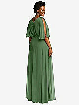 Rear View Thumbnail - Vineyard Green V-Neck Split Sleeve Blouson Bodice Maxi Dress