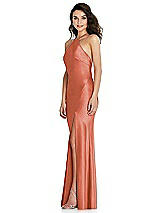 Side View Thumbnail - Terracotta Copper Halter Convertible Strap Bias Slip Dress With Front Slit