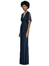 Side View Thumbnail - Midnight Navy Faux Wrap Split Sleeve Maxi Dress with Cascade Skirt