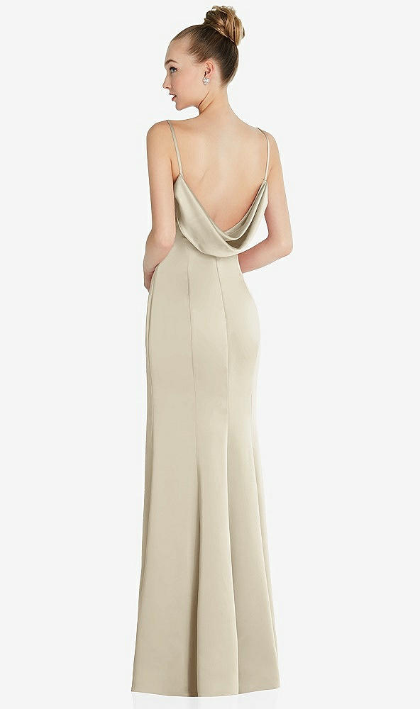 Front View - Champagne Draped Cowl-Back Princess Line Dress with Front Slit