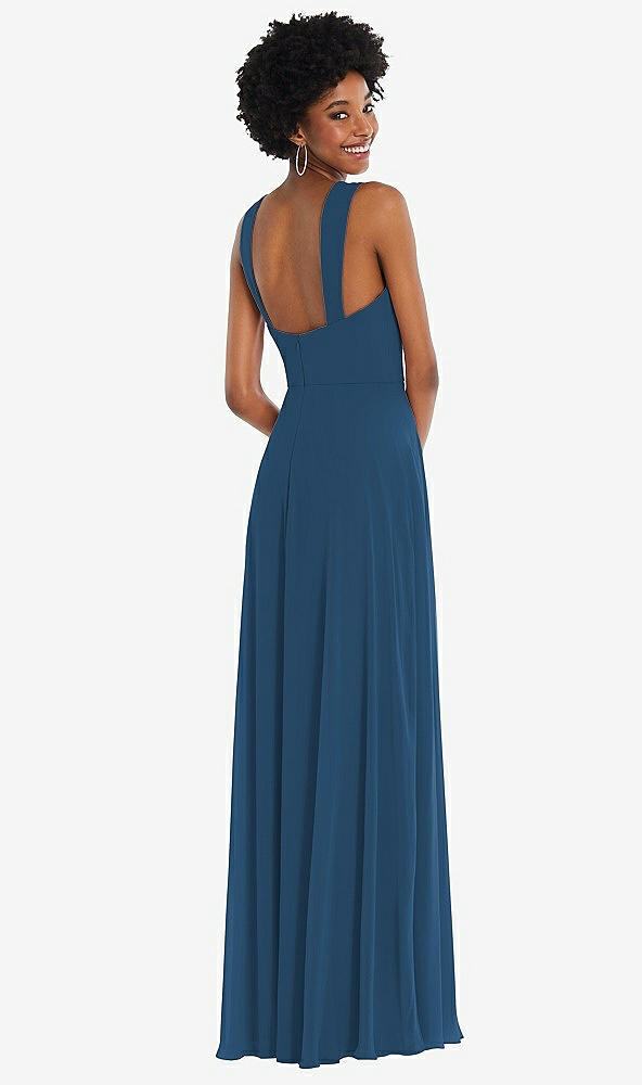 Back View - Dusk Blue Contoured Wide Strap Sweetheart Maxi Dress