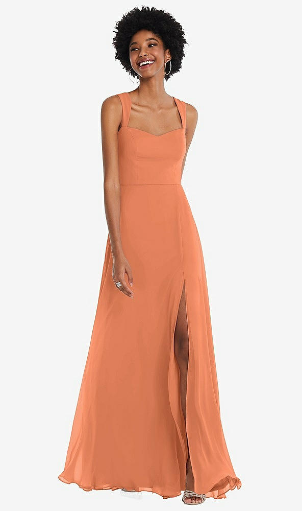 Front View - Sweet Melon Contoured Wide Strap Sweetheart Maxi Dress