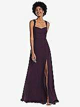 Front View Thumbnail - Aubergine Contoured Wide Strap Sweetheart Maxi Dress