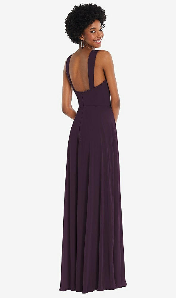 Back View - Aubergine Contoured Wide Strap Sweetheart Maxi Dress