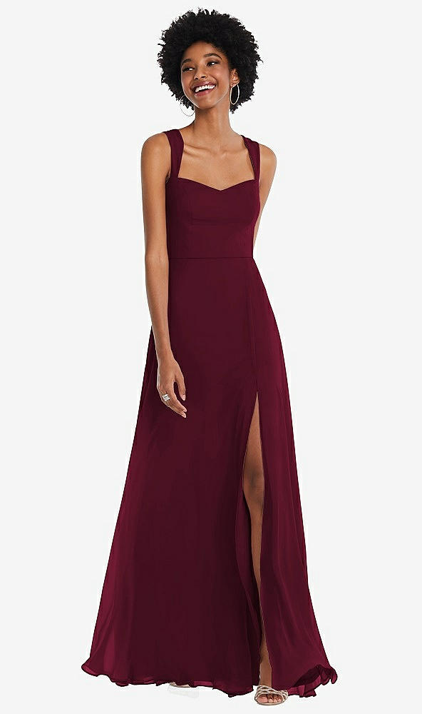 Front View - Cabernet Contoured Wide Strap Sweetheart Maxi Dress