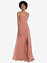 Front View Thumbnail - Desert Rose Contoured Wide Strap Sweetheart Maxi Dress
