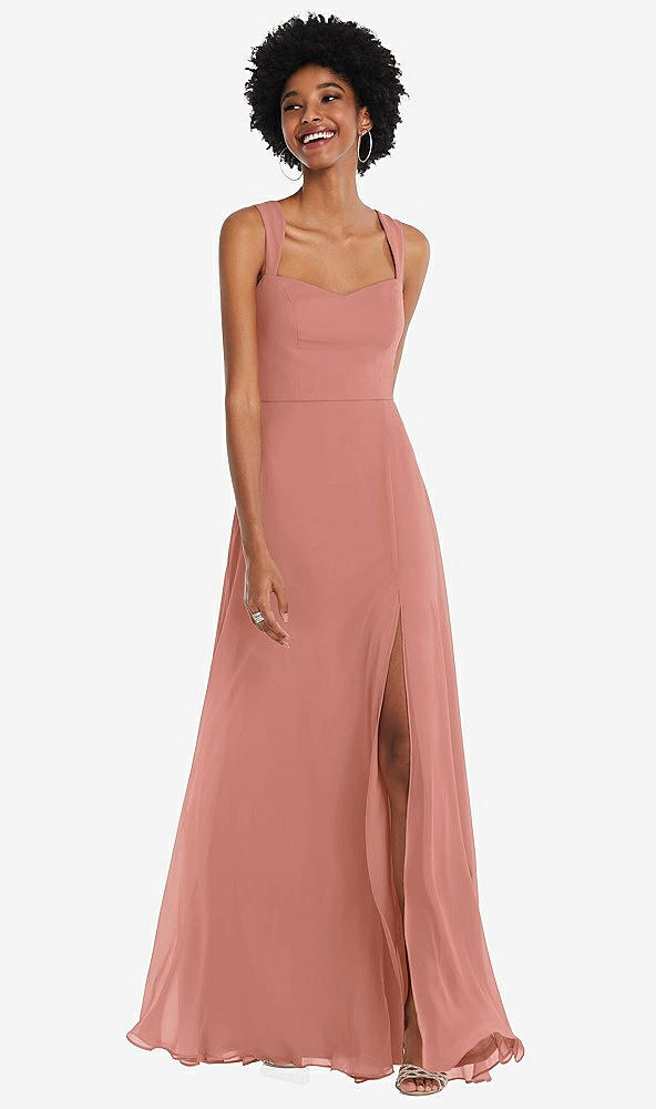 Front View - Desert Rose Contoured Wide Strap Sweetheart Maxi Dress