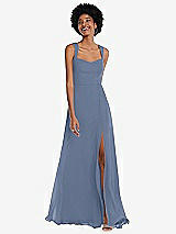Front View Thumbnail - Larkspur Blue Contoured Wide Strap Sweetheart Maxi Dress