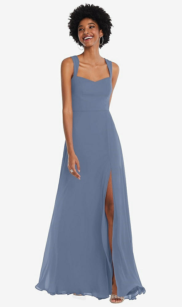 Front View - Larkspur Blue Contoured Wide Strap Sweetheart Maxi Dress