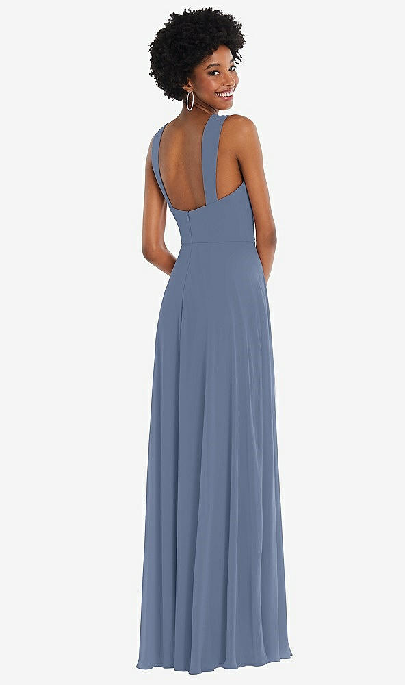 Back View - Larkspur Blue Contoured Wide Strap Sweetheart Maxi Dress