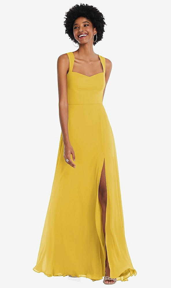 Front View - Marigold Contoured Wide Strap Sweetheart Maxi Dress