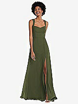 Front View Thumbnail - Olive Green Contoured Wide Strap Sweetheart Maxi Dress