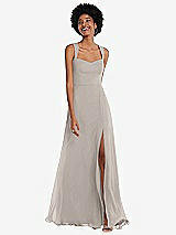 Front View Thumbnail - Taupe Contoured Wide Strap Sweetheart Maxi Dress