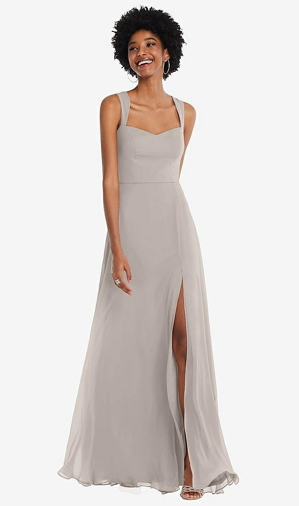 Front View - Taupe Contoured Wide Strap Sweetheart Maxi Dress