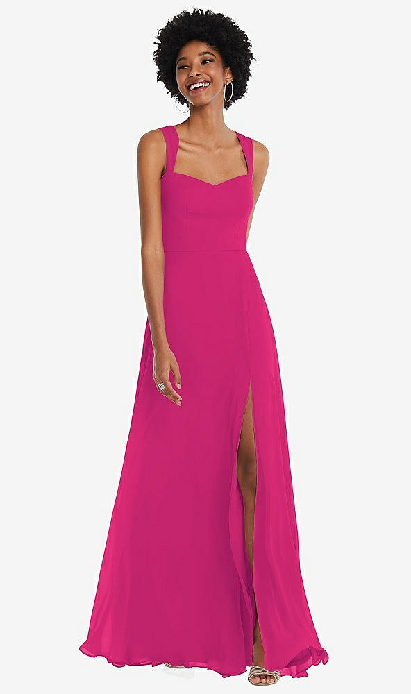 Front View - Think Pink Contoured Wide Strap Sweetheart Maxi Dress