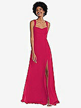 Front View Thumbnail - Vivid Pink Contoured Wide Strap Sweetheart Maxi Dress