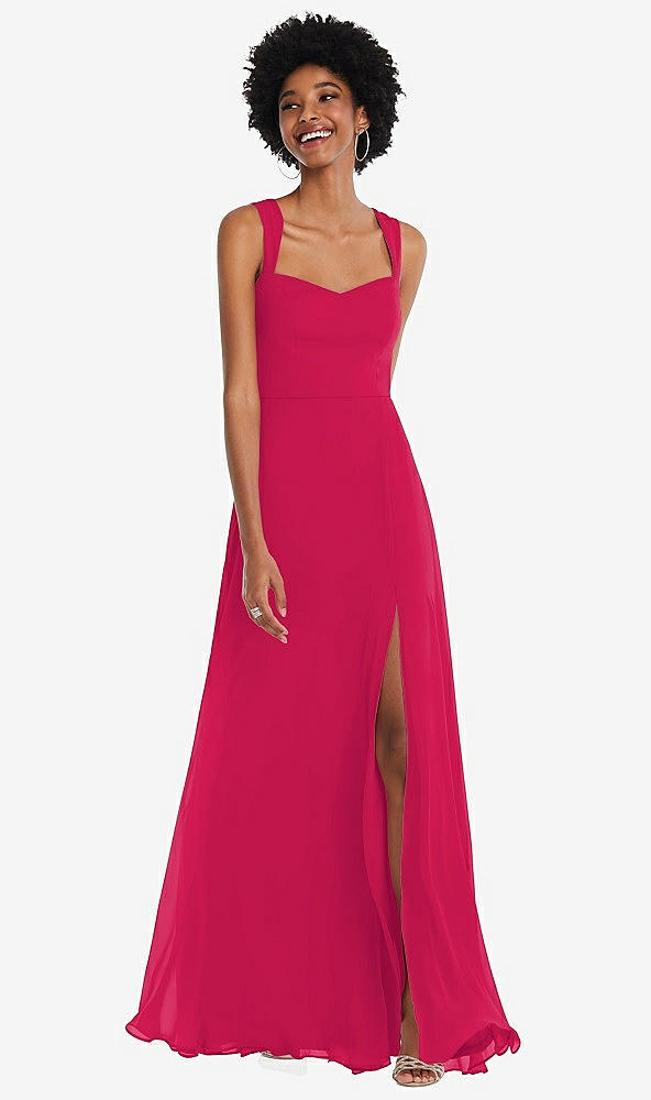 Front View - Vivid Pink Contoured Wide Strap Sweetheart Maxi Dress