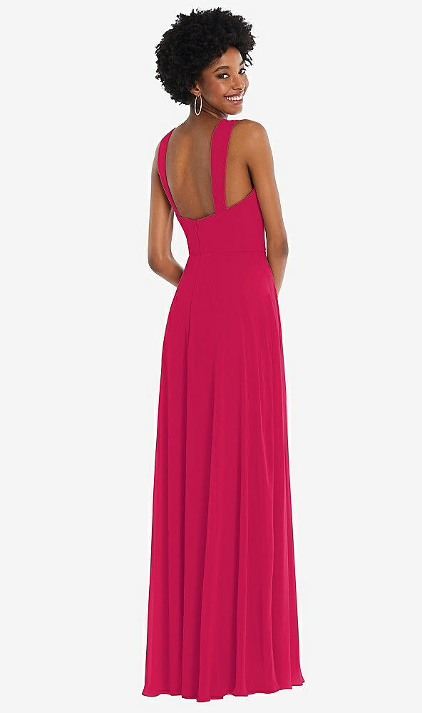 Back View - Vivid Pink Contoured Wide Strap Sweetheart Maxi Dress