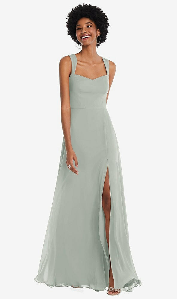 Front View - Willow Green Contoured Wide Strap Sweetheart Maxi Dress