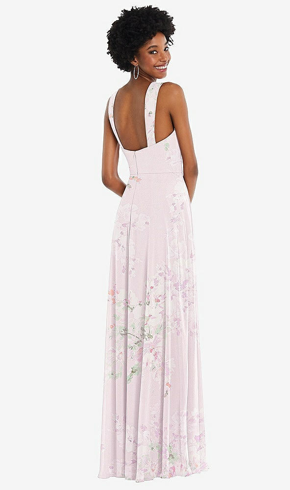 Back View - Watercolor Print Contoured Wide Strap Sweetheart Maxi Dress