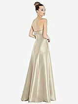 Rear View Thumbnail - Champagne Bow Cuff Strapless Satin Ball Gown with Pockets