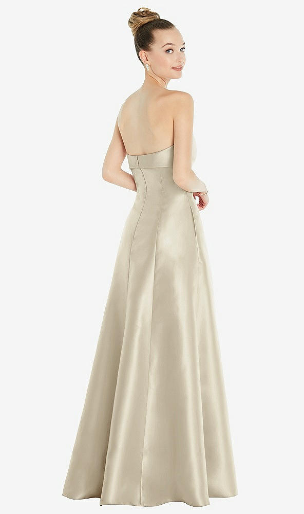 Back View - Champagne Bow Cuff Strapless Satin Ball Gown with Pockets