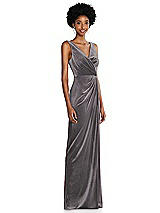 Side View Thumbnail - Caviar Gray Draped Skirt Faux Wrap Velvet Maxi Dress