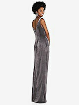 Rear View Thumbnail - Caviar Gray Draped Skirt Faux Wrap Velvet Maxi Dress