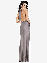 Rear View Thumbnail - Cashmere Gray Scarf Tie High-Neck Halter Maxi Slip Dress