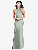 Front View Thumbnail - Willow Green Scarf Tie High-Neck Halter Maxi Slip Dress
