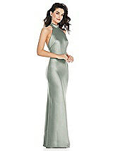 Side View Thumbnail - Willow Green Scarf Tie High-Neck Halter Maxi Slip Dress